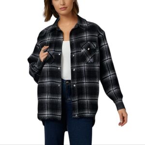 Pendleton Shacket Shirt Virgin Wool Plaid Black Grey Snap Front Women's Large